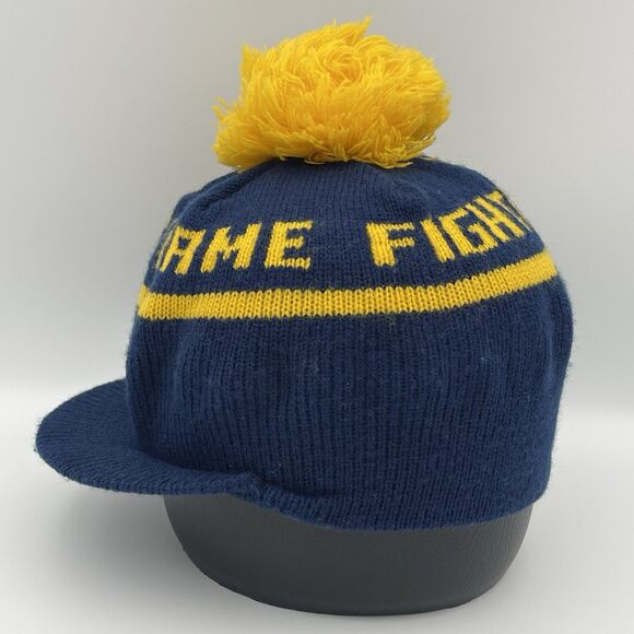 Vintage 90s Notre Dame Fighting Irish Blue Knit Brimmed Stocking Beanie Pom Hat - Picture 3 of 14